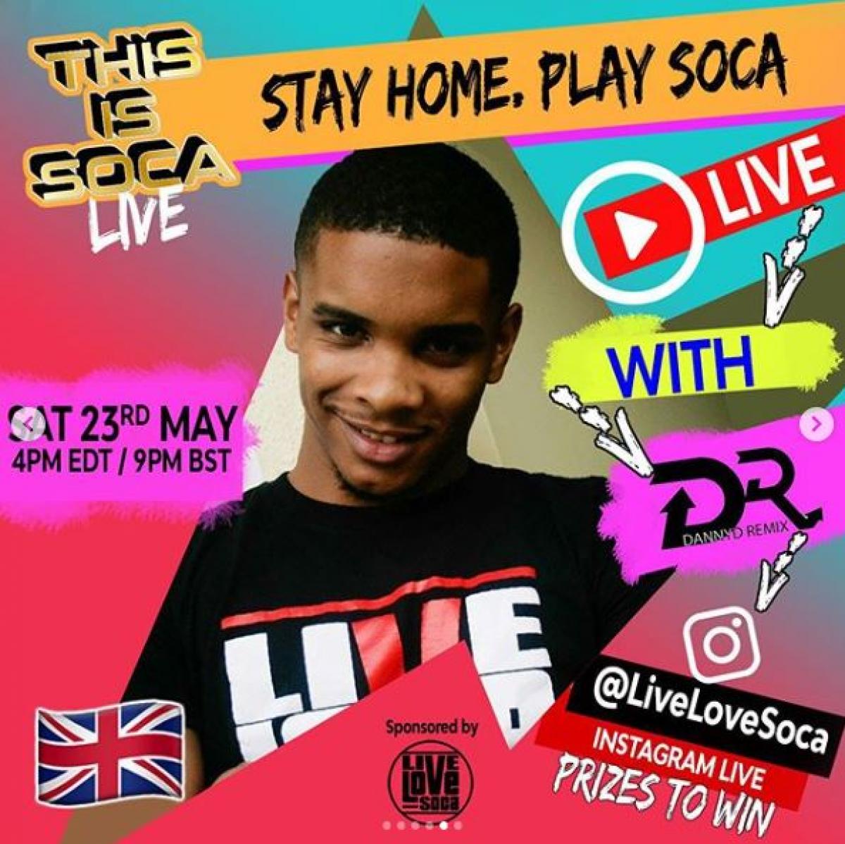 Stay Home. Play Soca flyer or graphic.