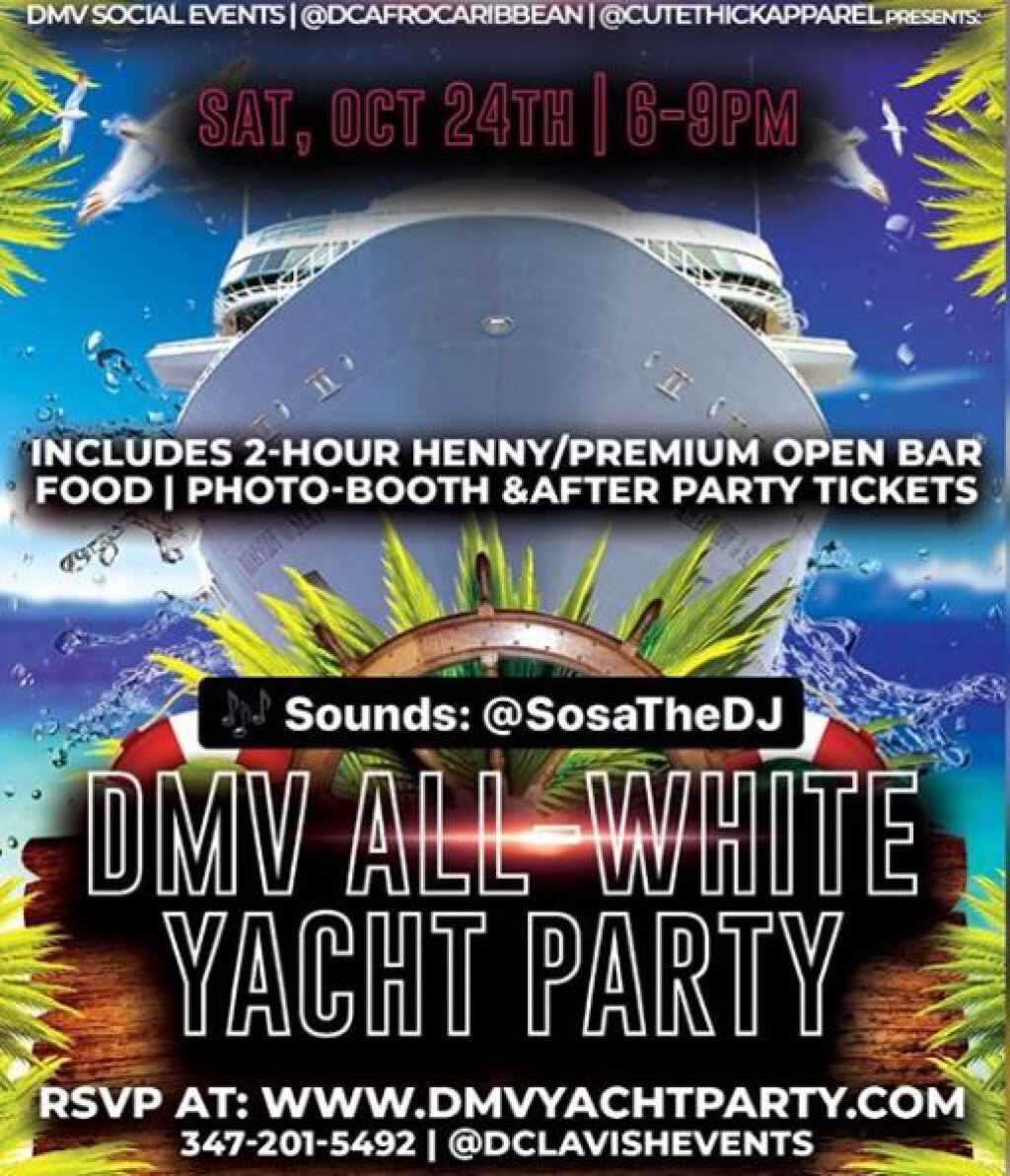 DMV All White Yacht Party flyer or graphic.