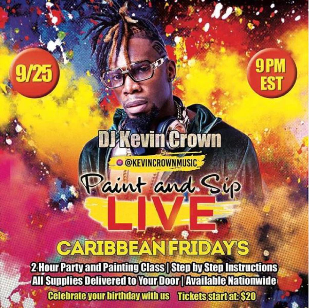 Paint & Sip Live: Caribbean Fridays flyer or graphic.