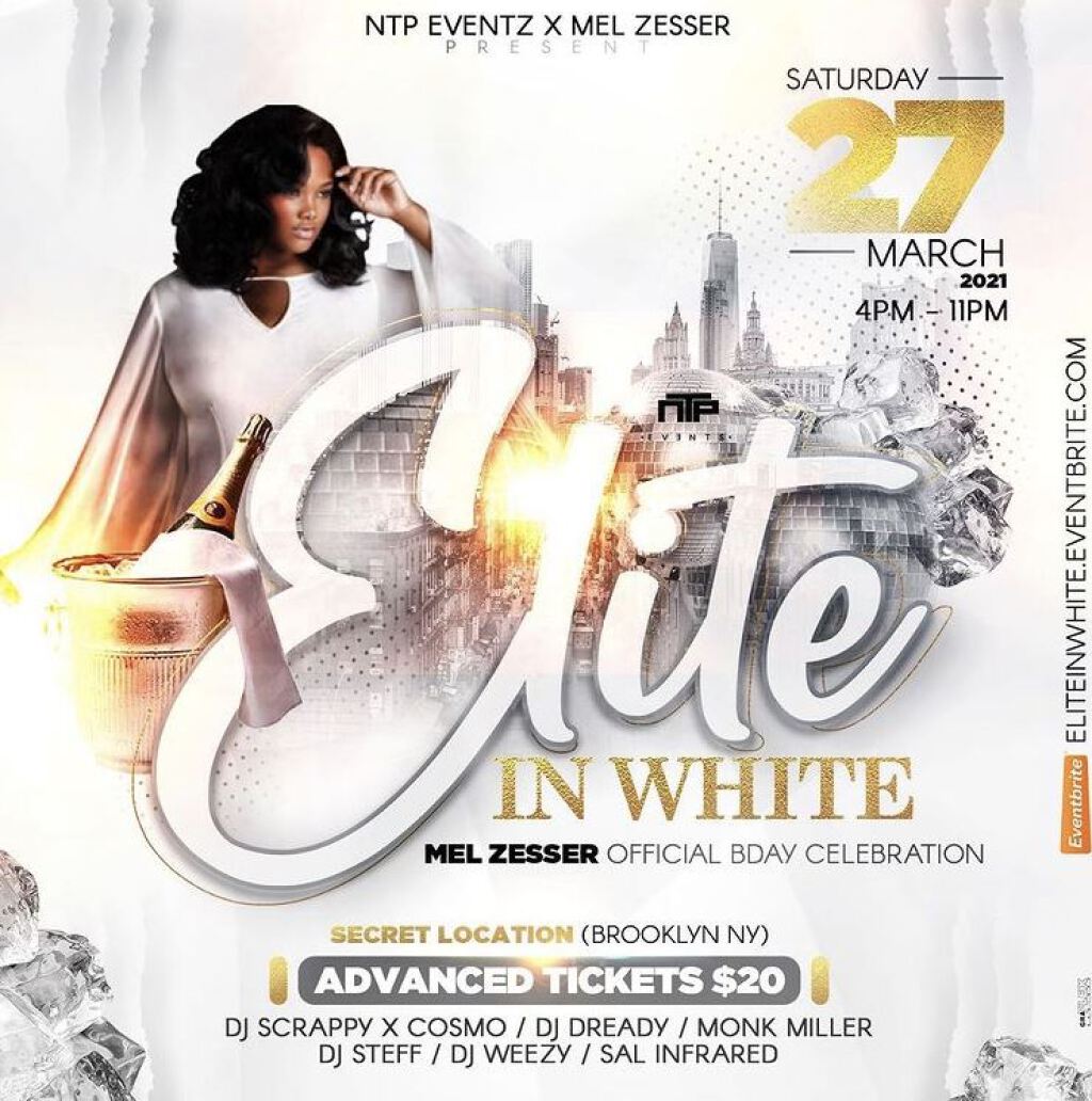 Elite In White flyer or graphic.