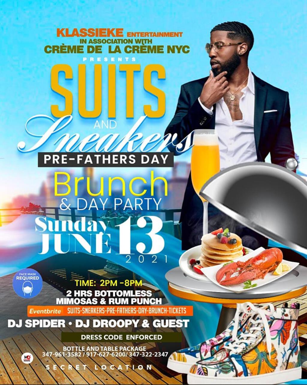 Suits & Sneakers Pre Fathers Day Brunch flyer or graphic.