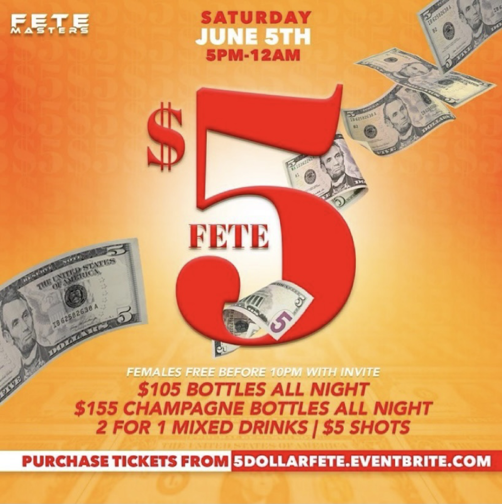 $5 Fete  flyer or graphic.