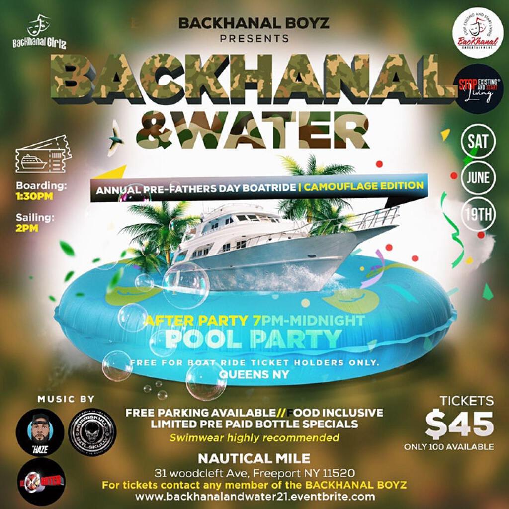 Backhanal &  Water flyer or graphic.