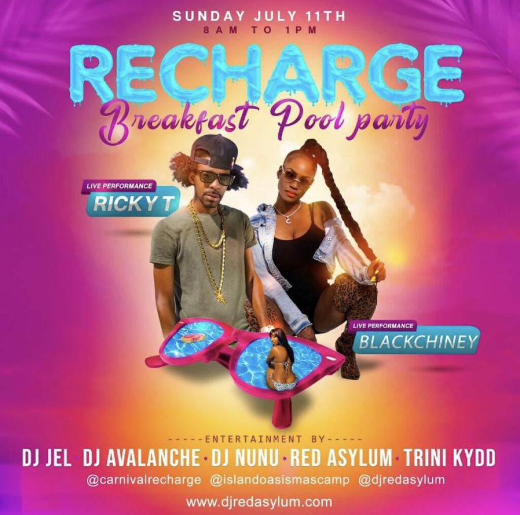 Carnival Recharge Breakfast Pool Party flyer or graphic.