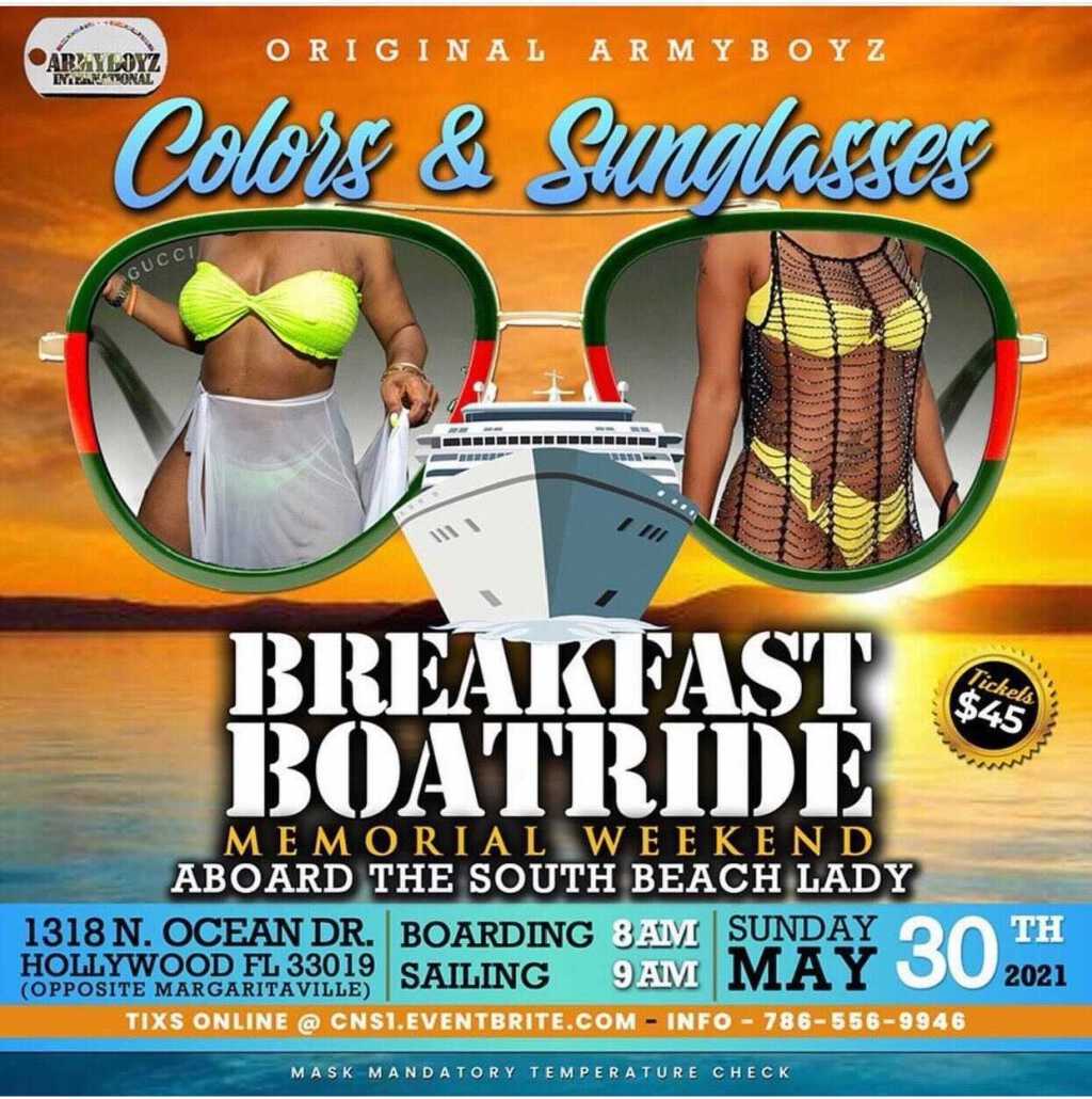 Colors & Sunglasses Breakfast Boatride flyer or graphic.