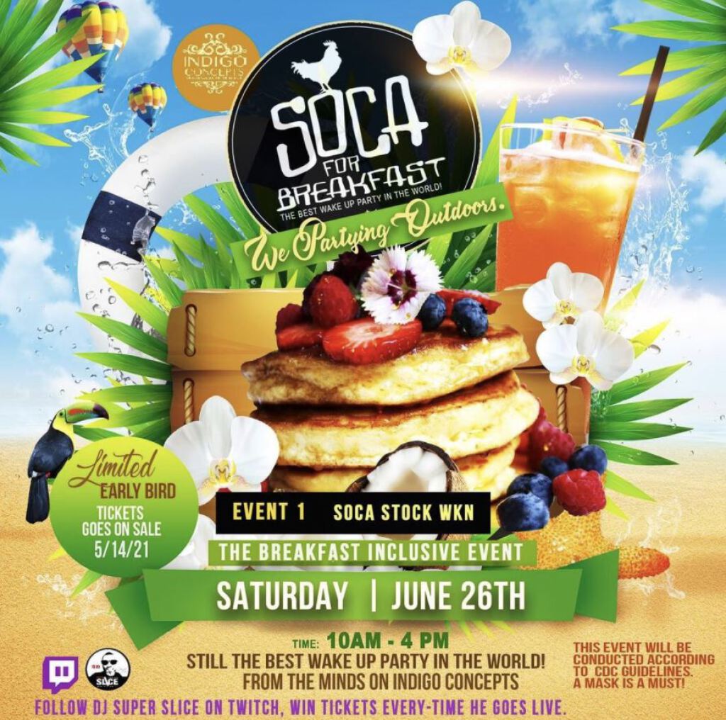 Soca For Breakfast  flyer or graphic.