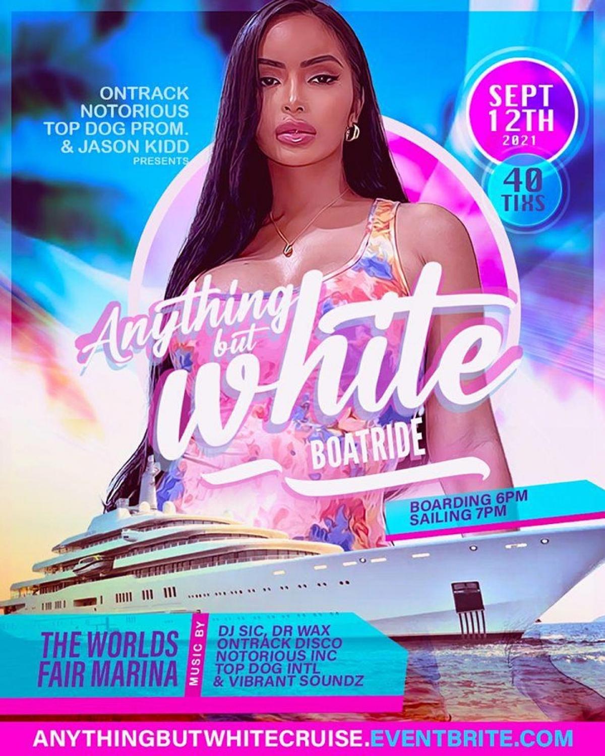 Anything But White Boat Ride flyer or graphic.