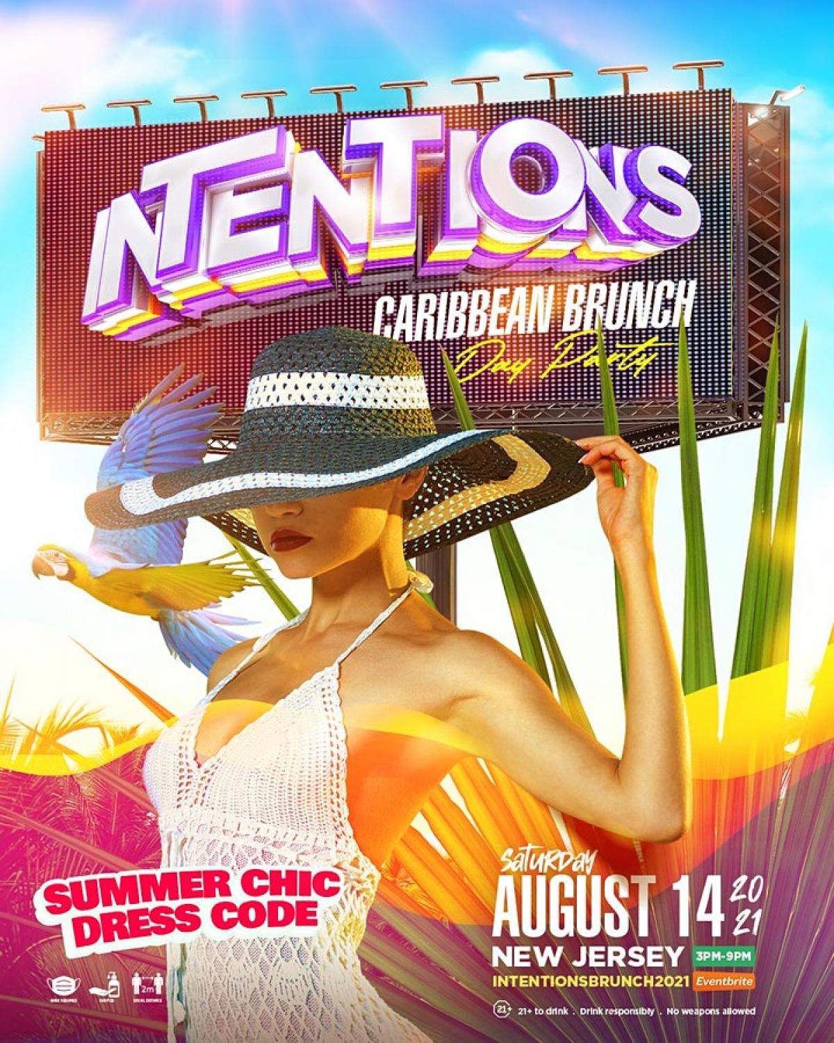 Intentions 2021 - Caribbean Brunch & Day Party flyer or graphic.