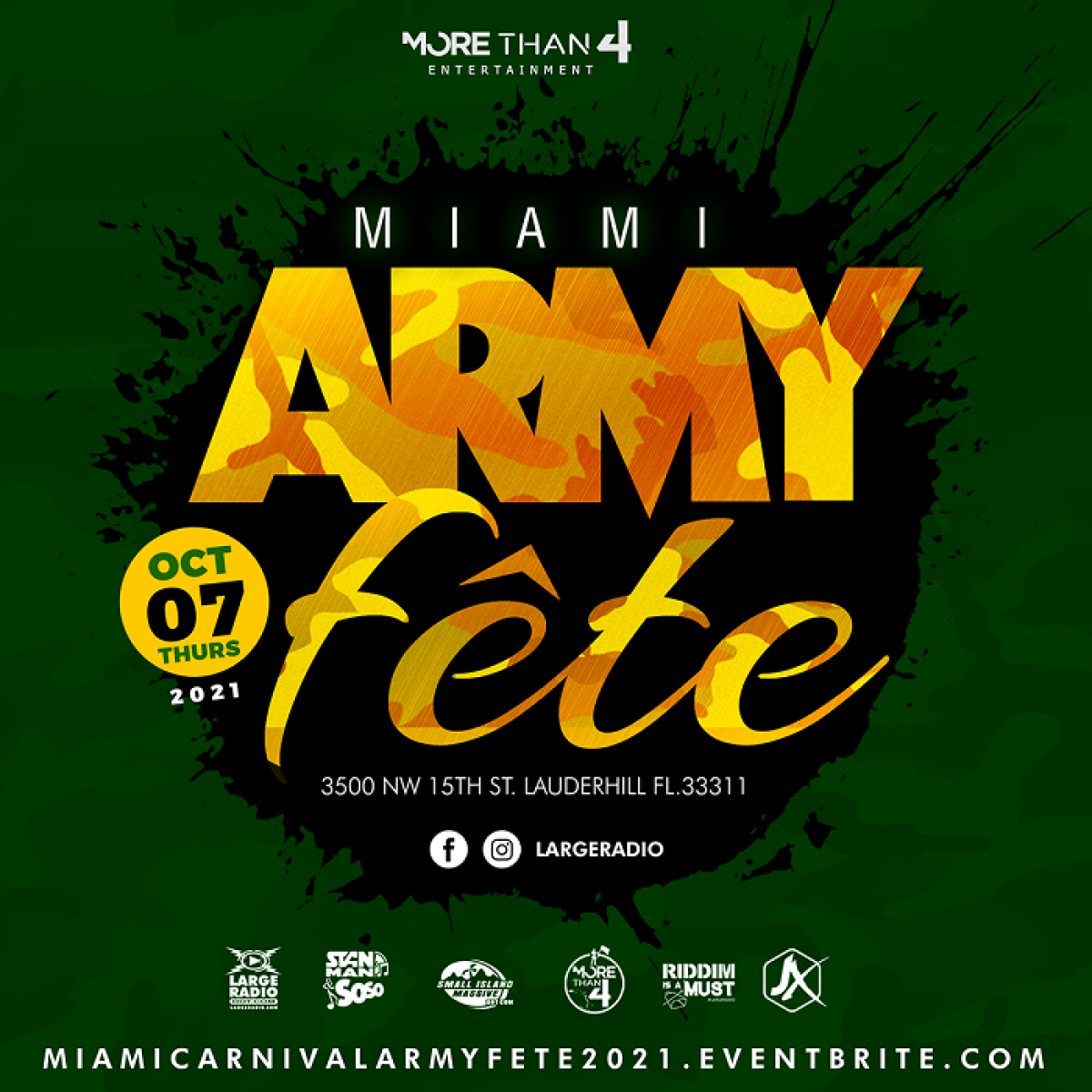 Army Fete Miami Oct 7, 2021 FETE LIST, Soca Events