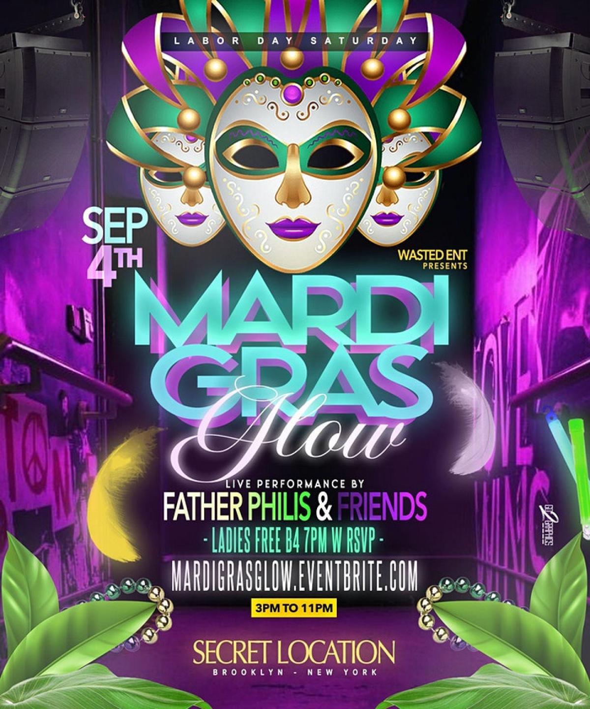 MARDI GRAS GLOW flyer or graphic.