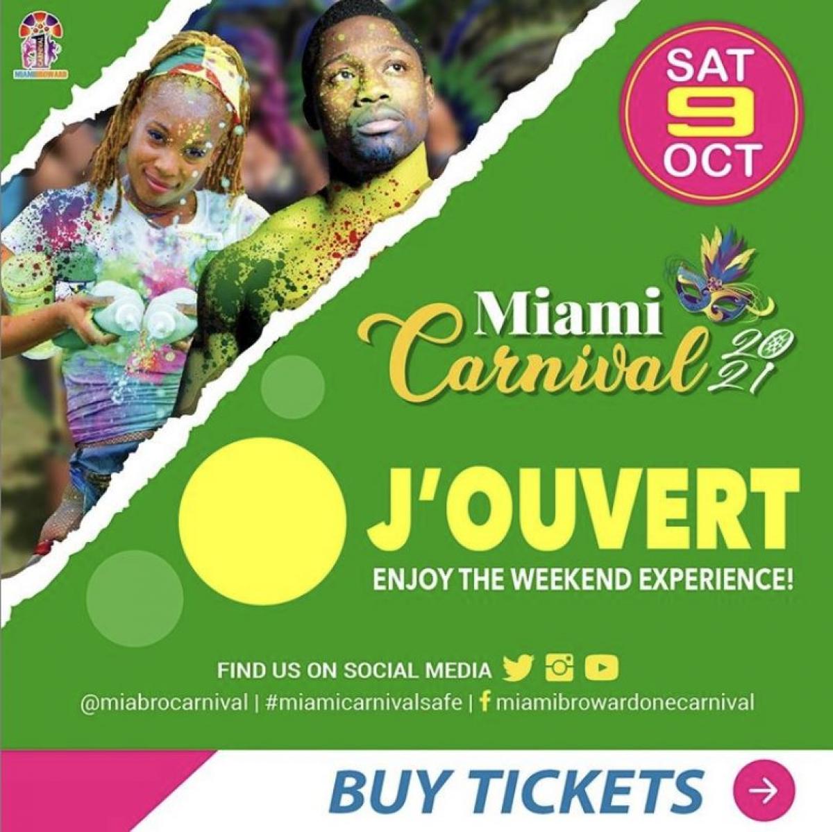 J'ouvert MIiami Carnival 2021 flyer or graphic.