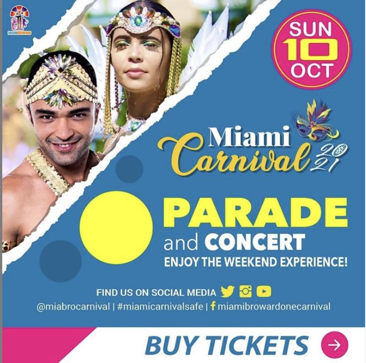 Parade & Concert Miami Carnival 2021 flyer or graphic.