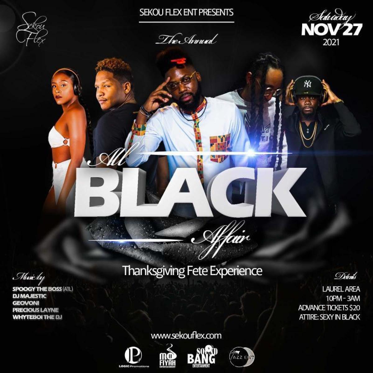 All Black Affair: Thanksgiving Fete Experience flyer or graphic.
