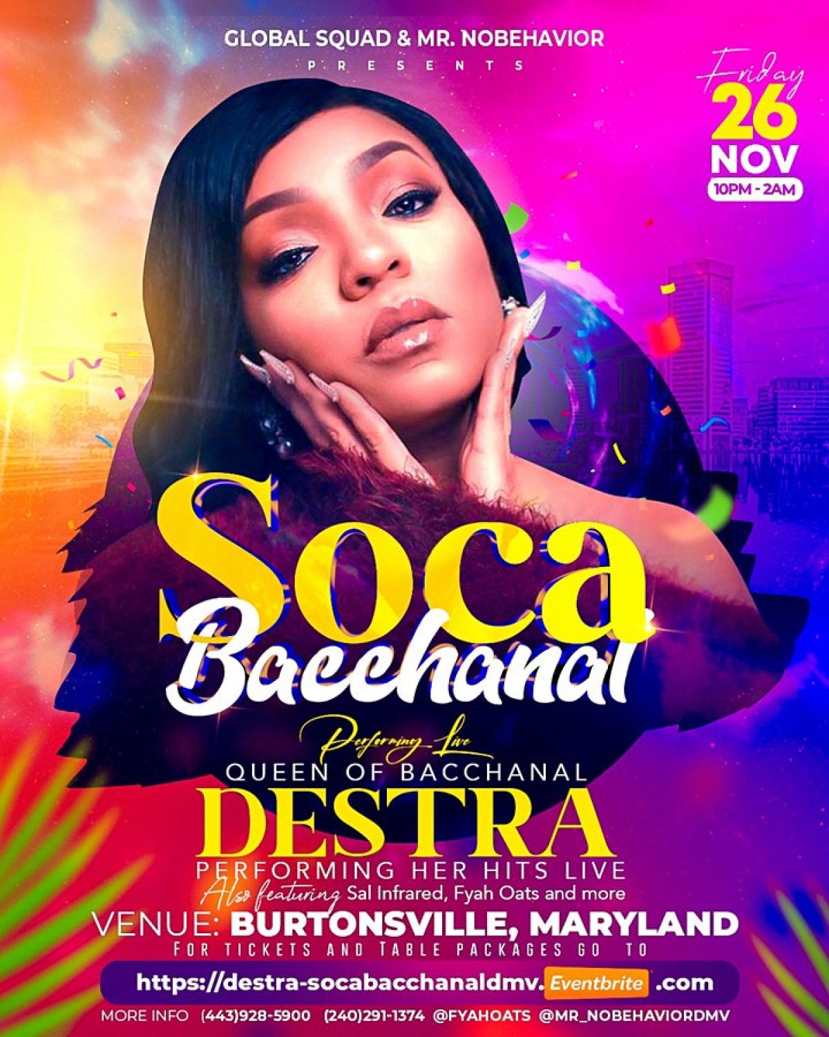 Destra Soca Bacchanal flyer or graphic.