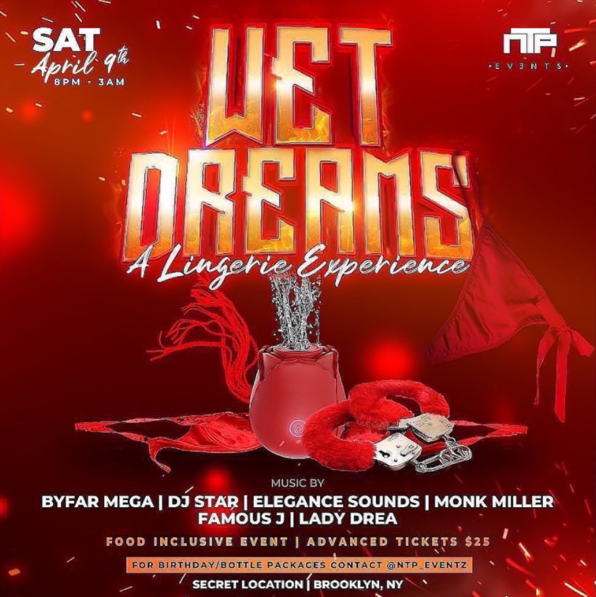 Wet Dreams "A Lingerie Experience" flyer or graphic.