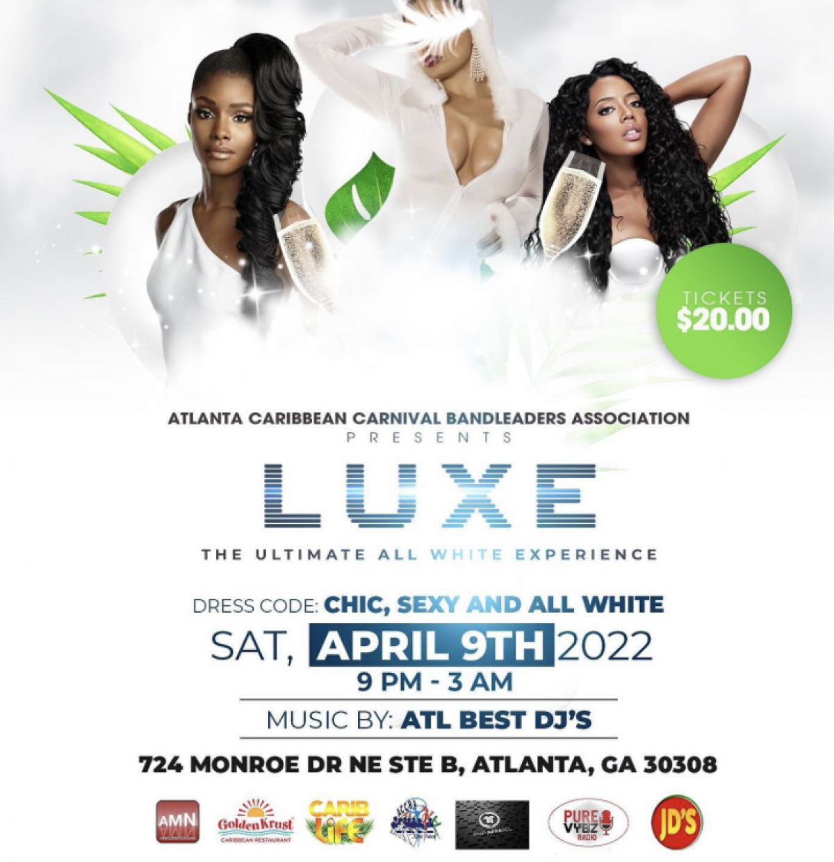 LUXE - The Ultimate All White Experience flyer or graphic.