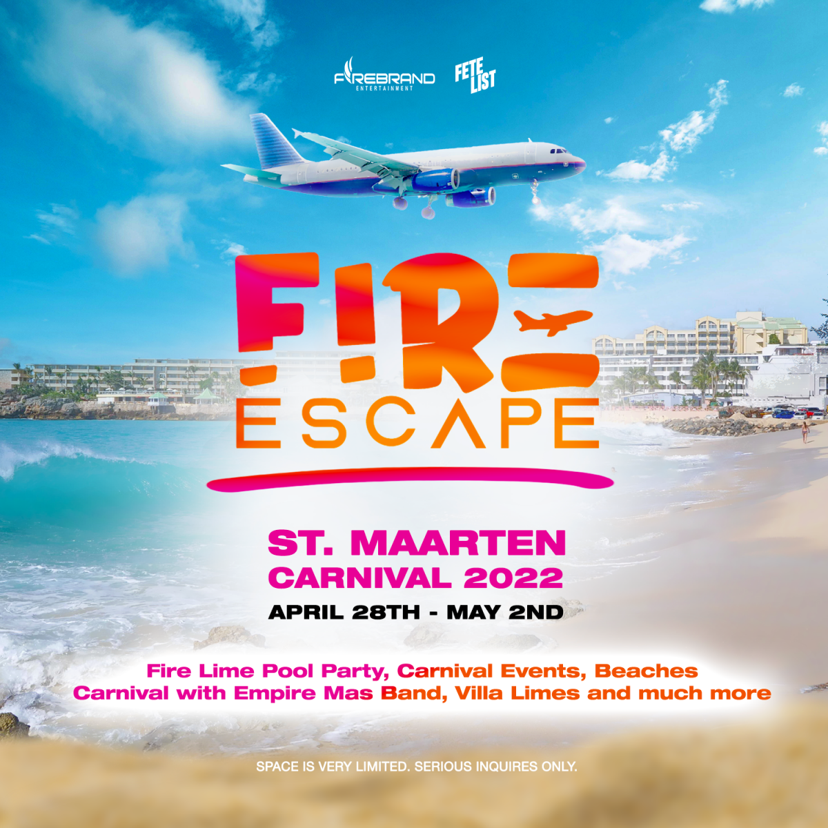 Fire Escape St. Maarten Carnival flyer or graphic.