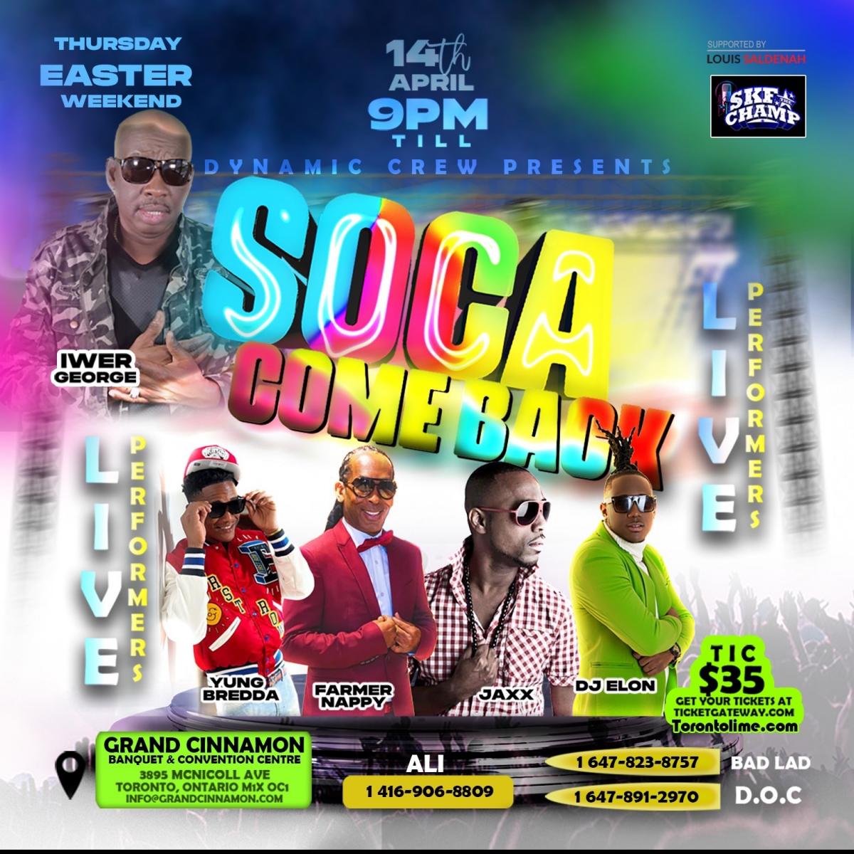 Soca Come Back flyer or graphic.