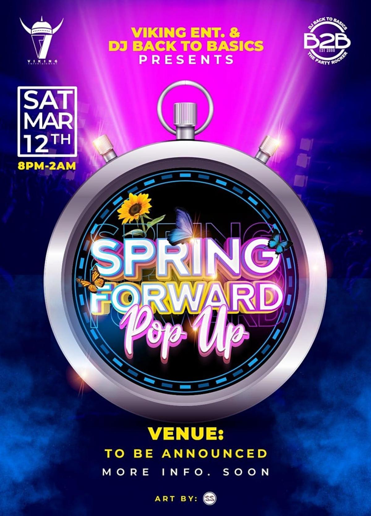 Spring Forward Popup flyer or graphic.