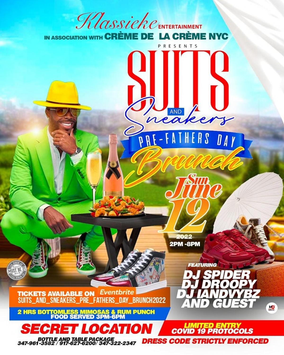 Suits & Sneakers Pre Fathers Day  Brunch flyer or graphic.