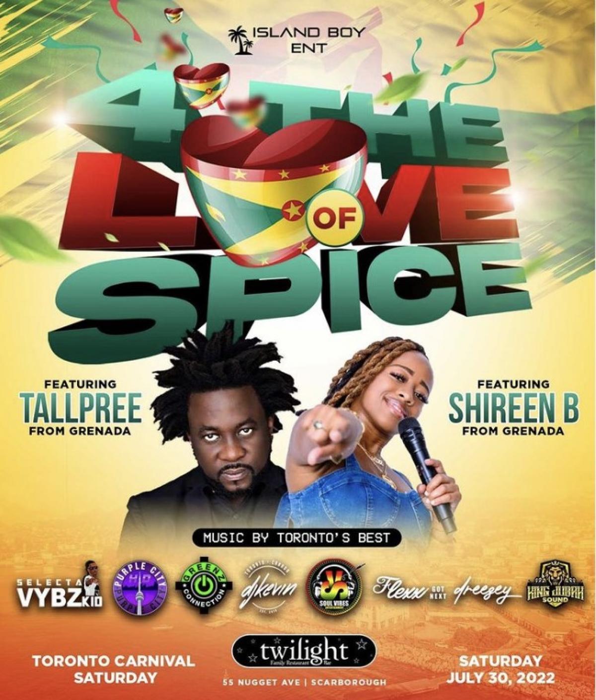 4 The Love of Spice “Carnival Saturday” flyer or graphic.