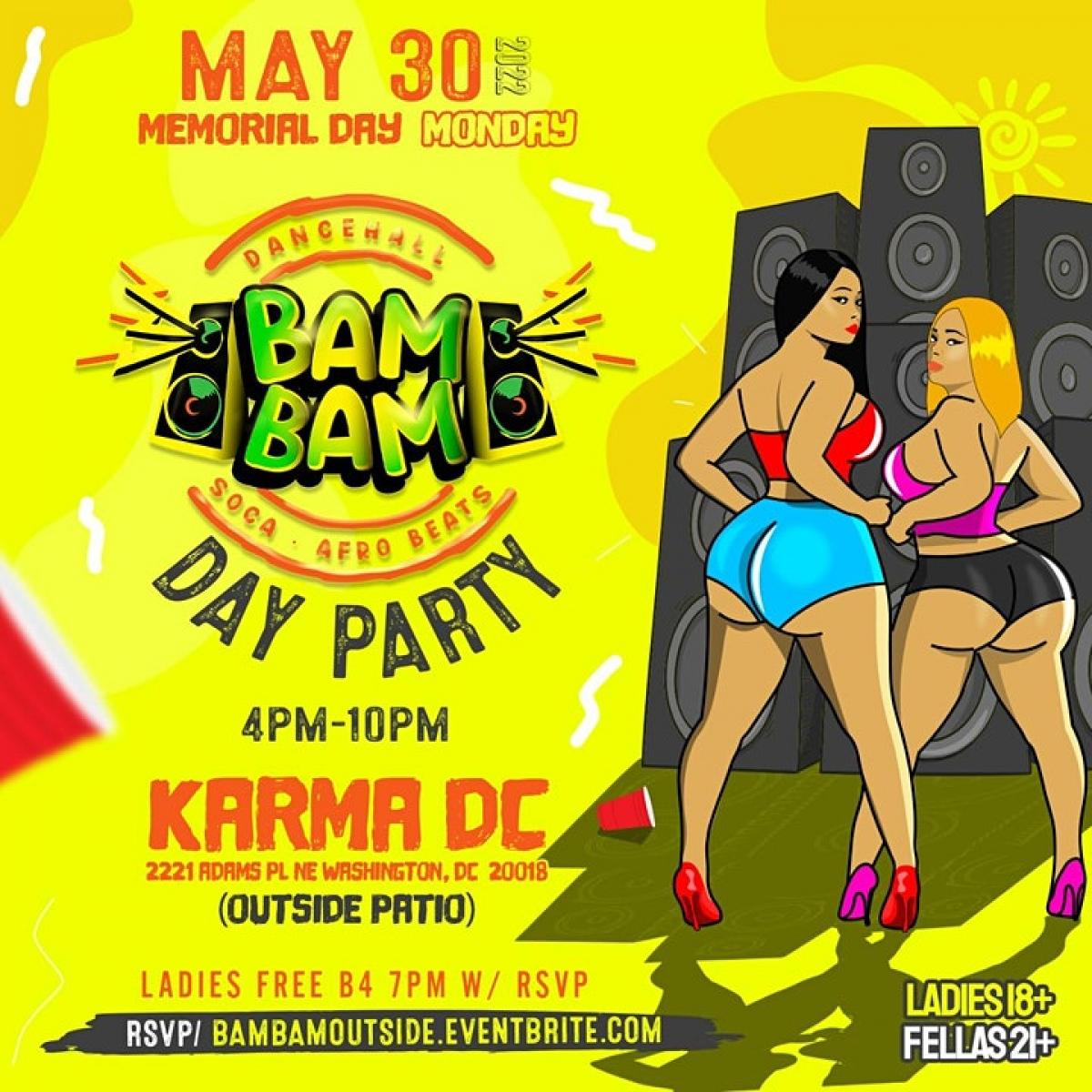 Bam Bam Day Party flyer or graphic.