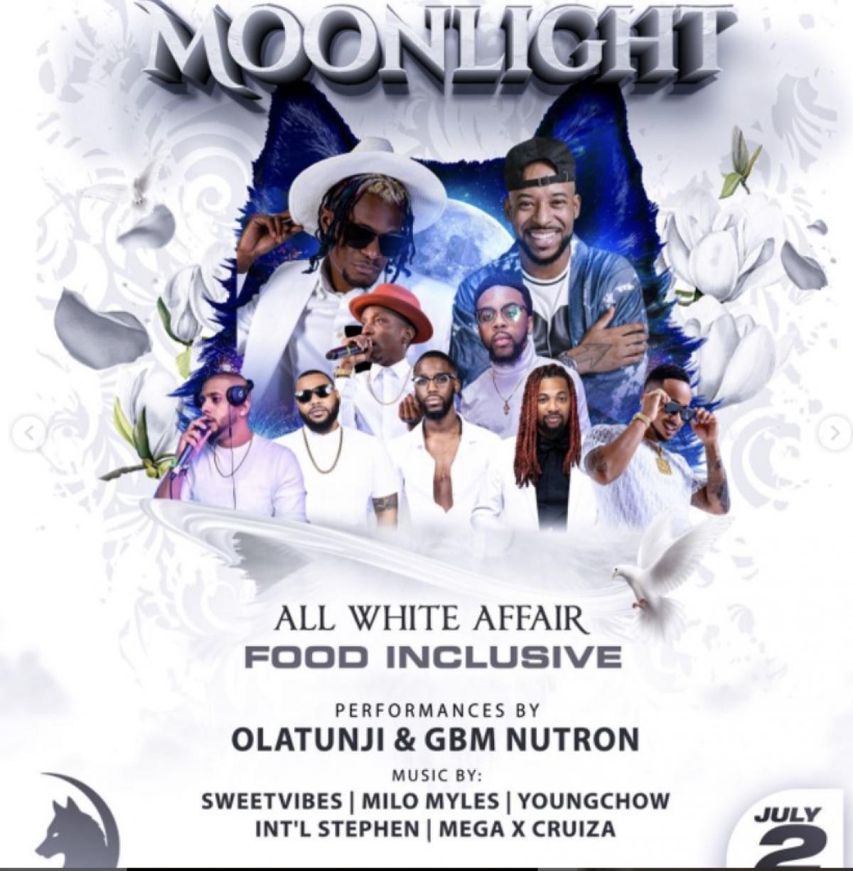 Moonlight All White Affair flyer or graphic.