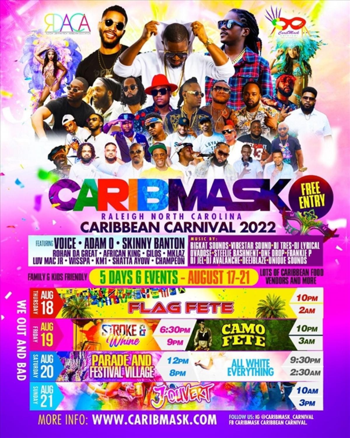 Caribmask Caribbean Carnival flyer or graphic.