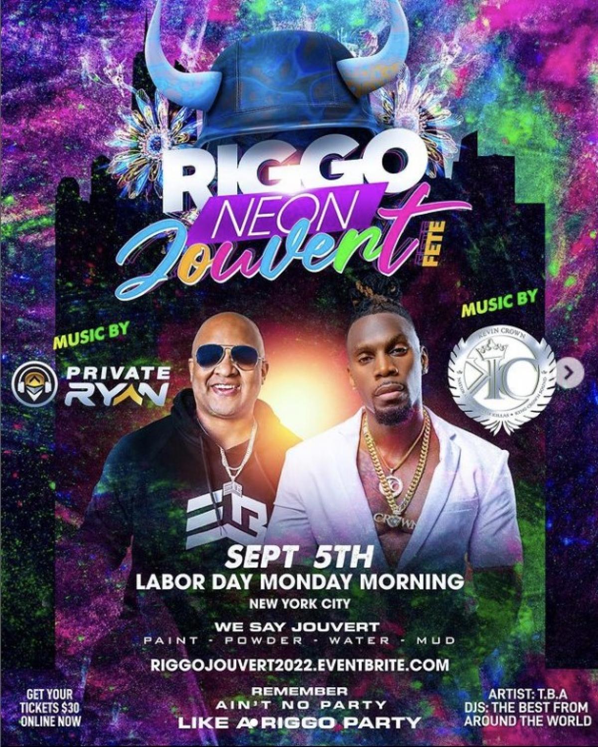 Riggo Neon Jouvert flyer or graphic.