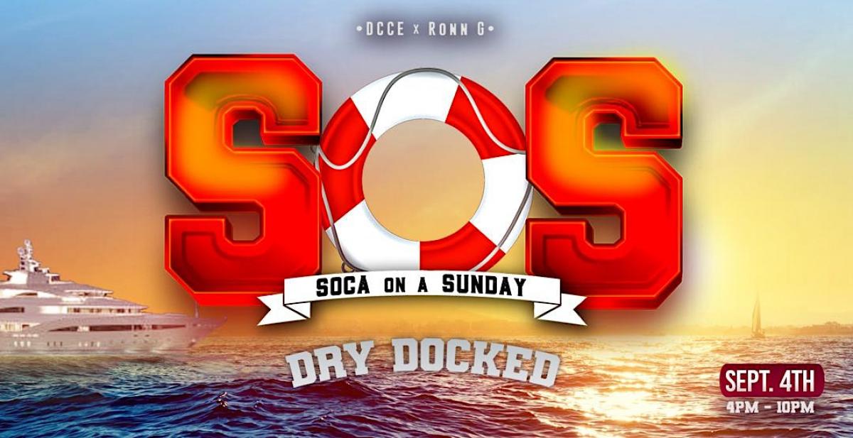 S.O.S - SOCA on a SUNDAY flyer or graphic.