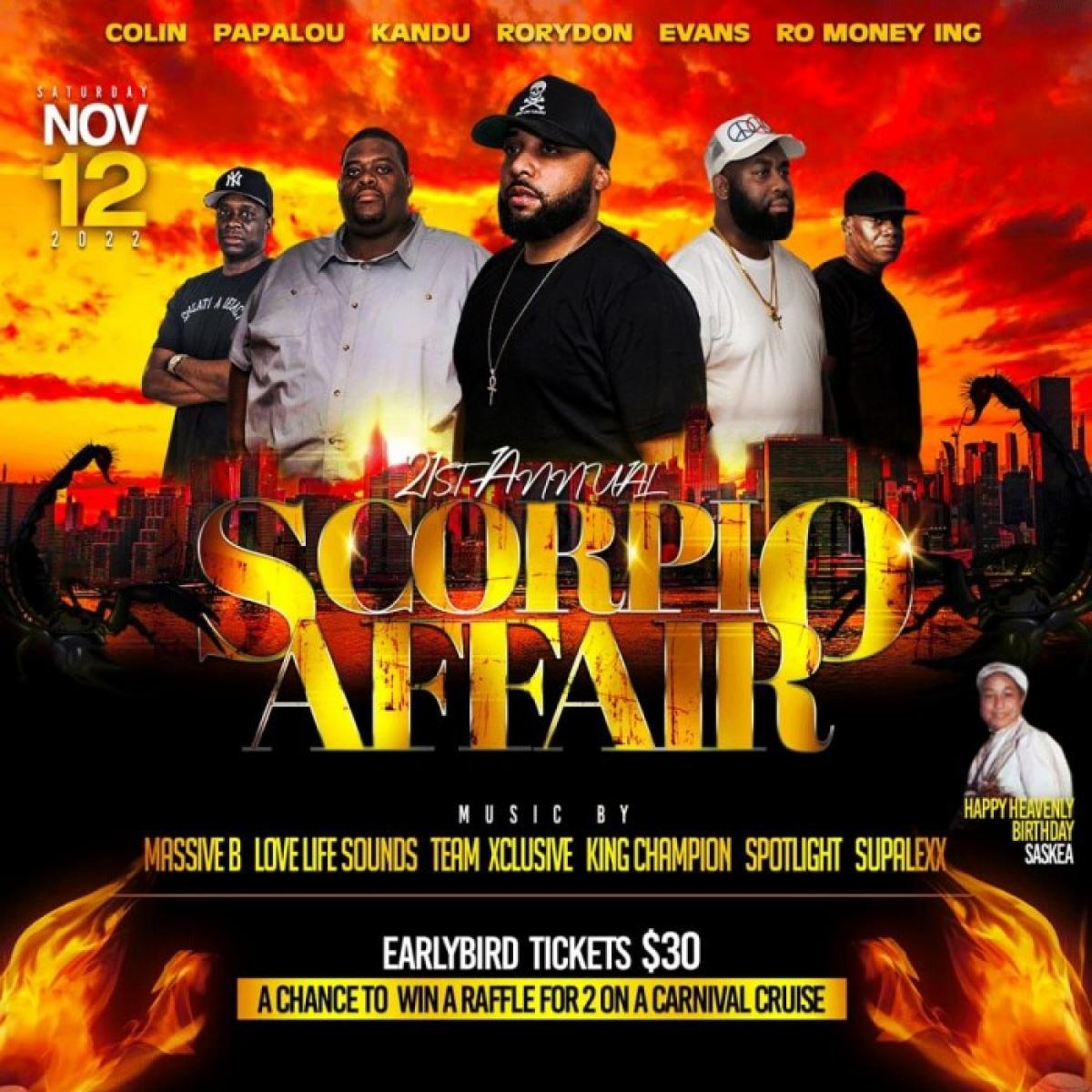  Scorpio Affair flyer or graphic.