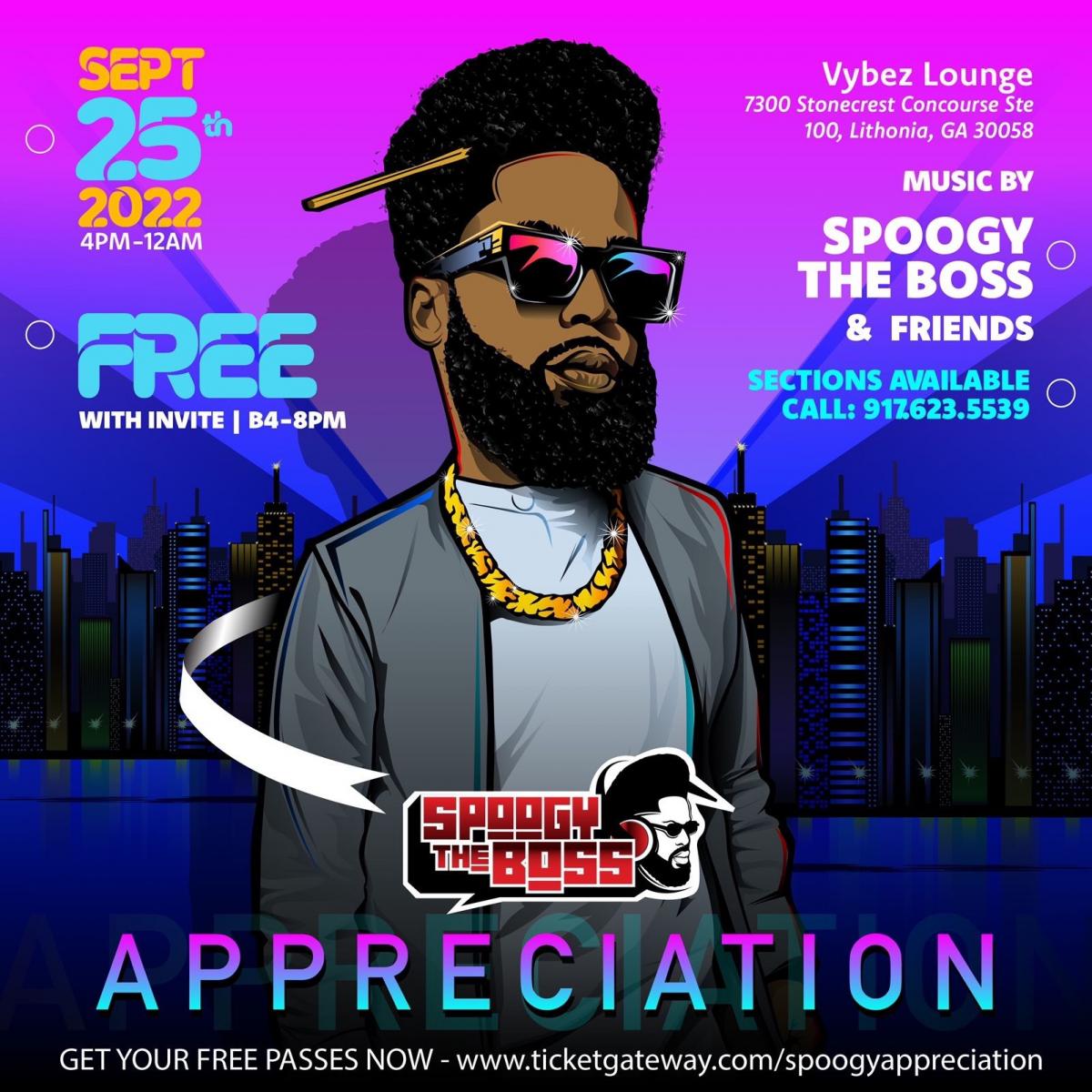Spoogy The Boss Appreciation flyer or graphic.