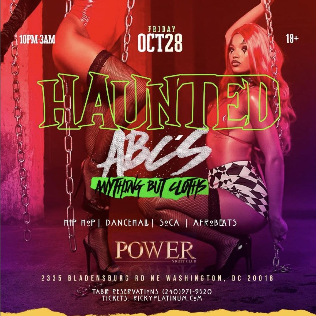 Haunted ABC's flyer or graphic.