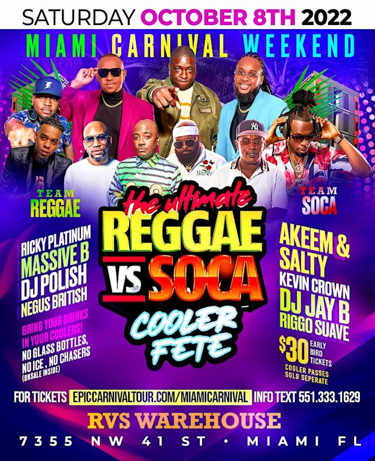 Reggae vs Soca Cooler Fete flyer or graphic.