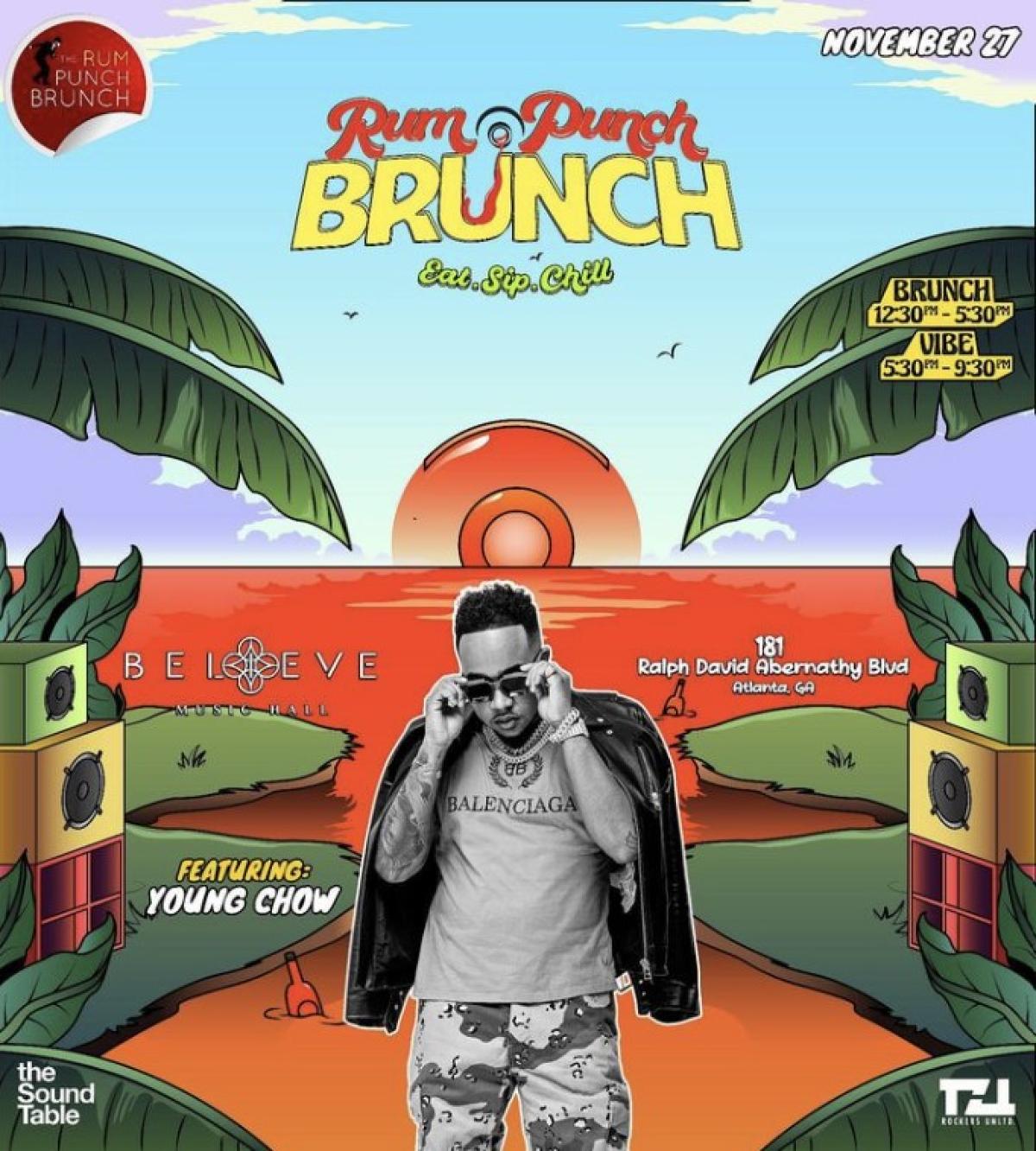 Rum Punch Brunch: Eat. Sip. Chill. flyer or graphic.