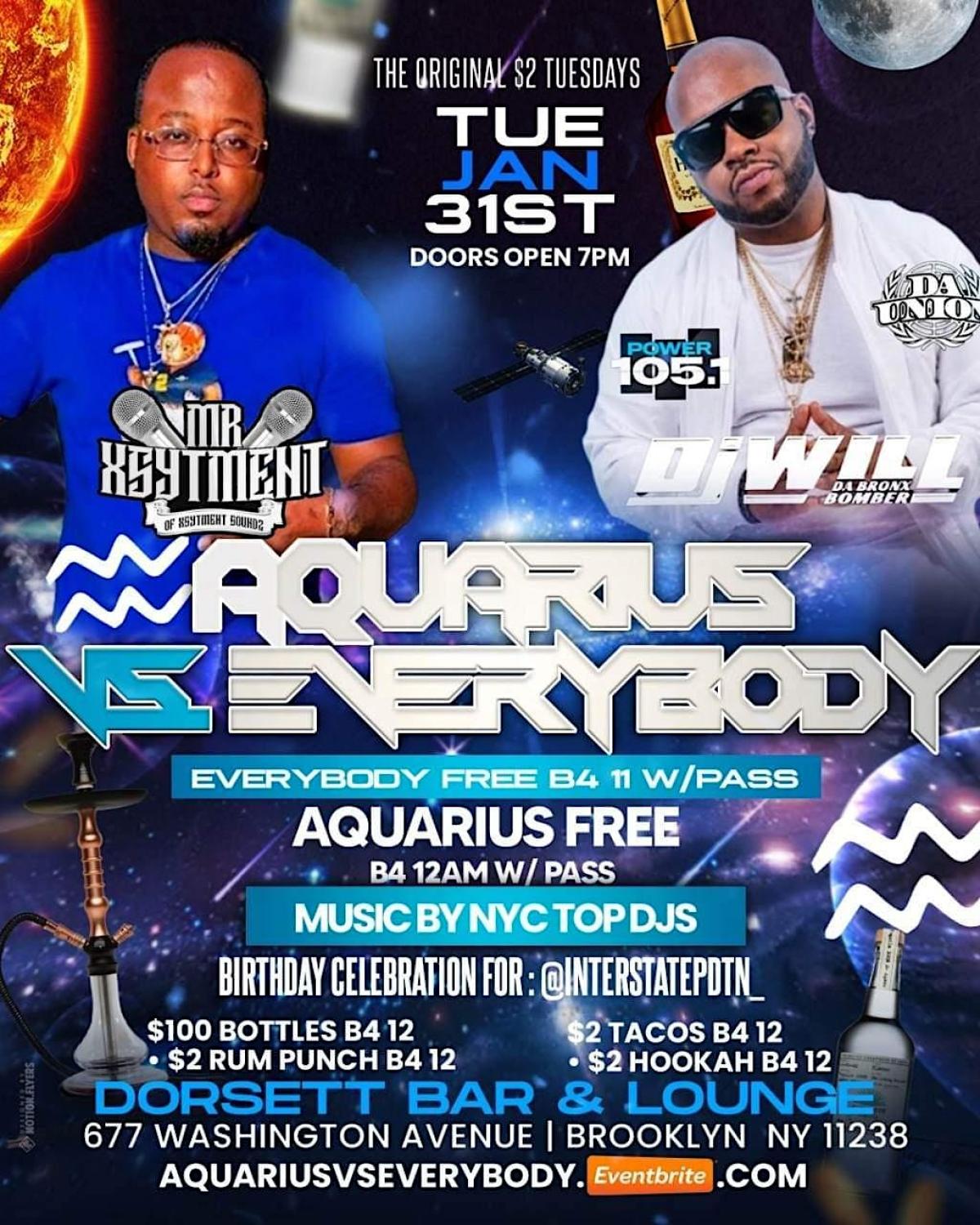 Aquarius Vs Everybody flyer or graphic.