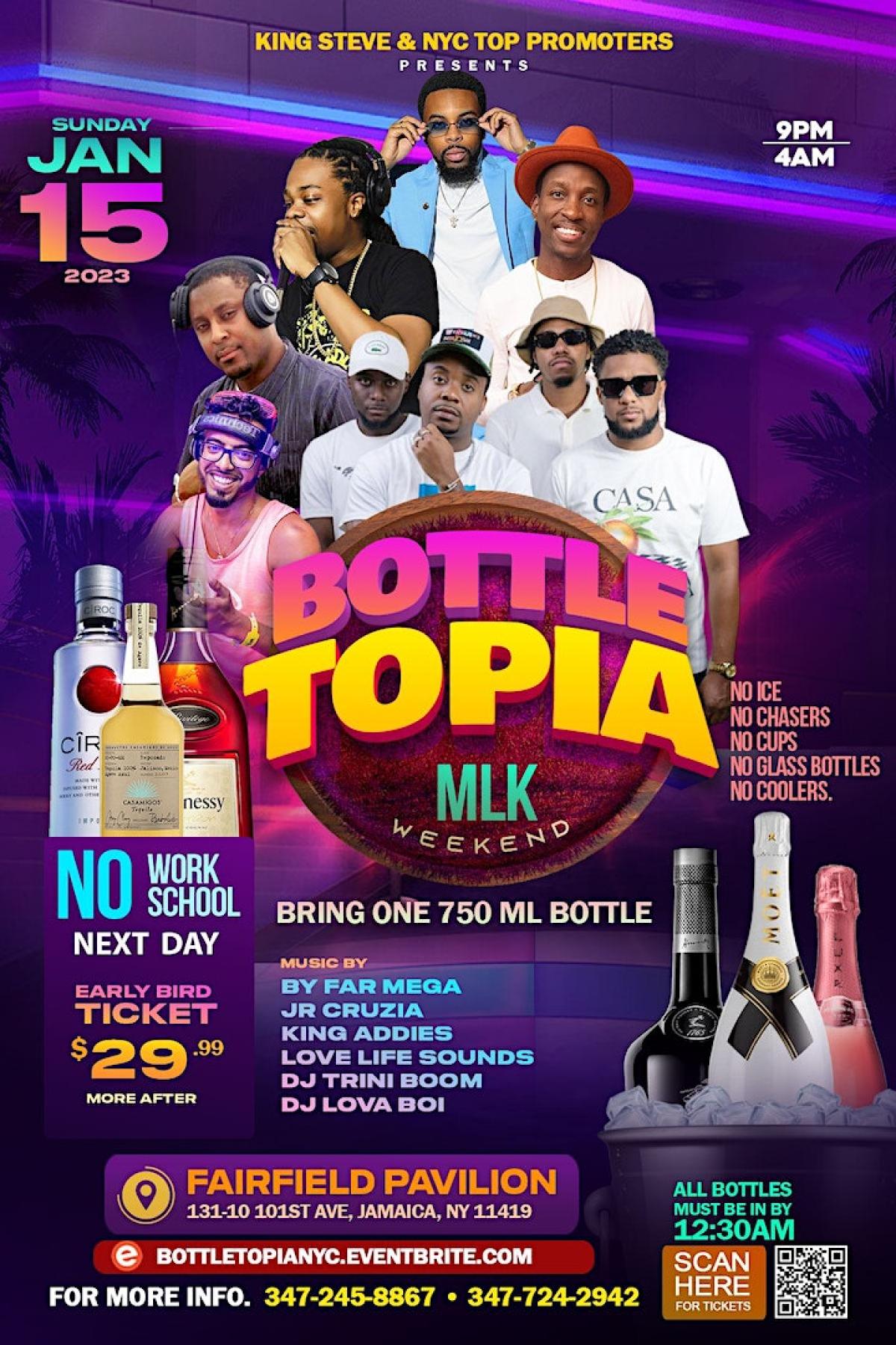 Bottletopia - Bring your own bottle  flyer or graphic.