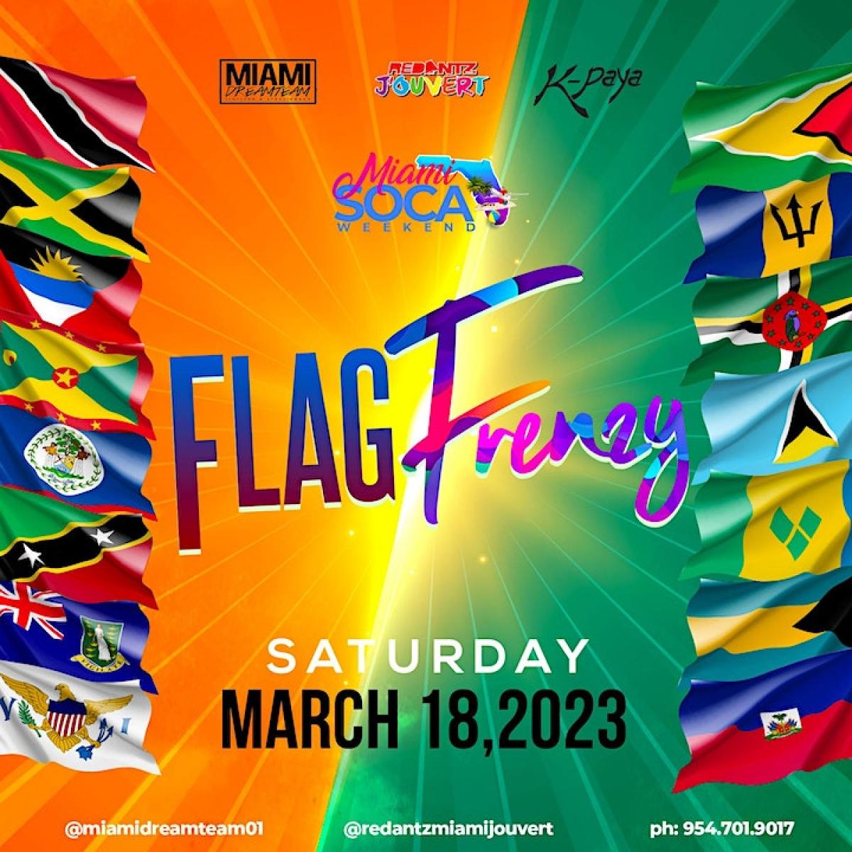 Flag Frenzy -Miami Soca Weekend flyer or graphic.