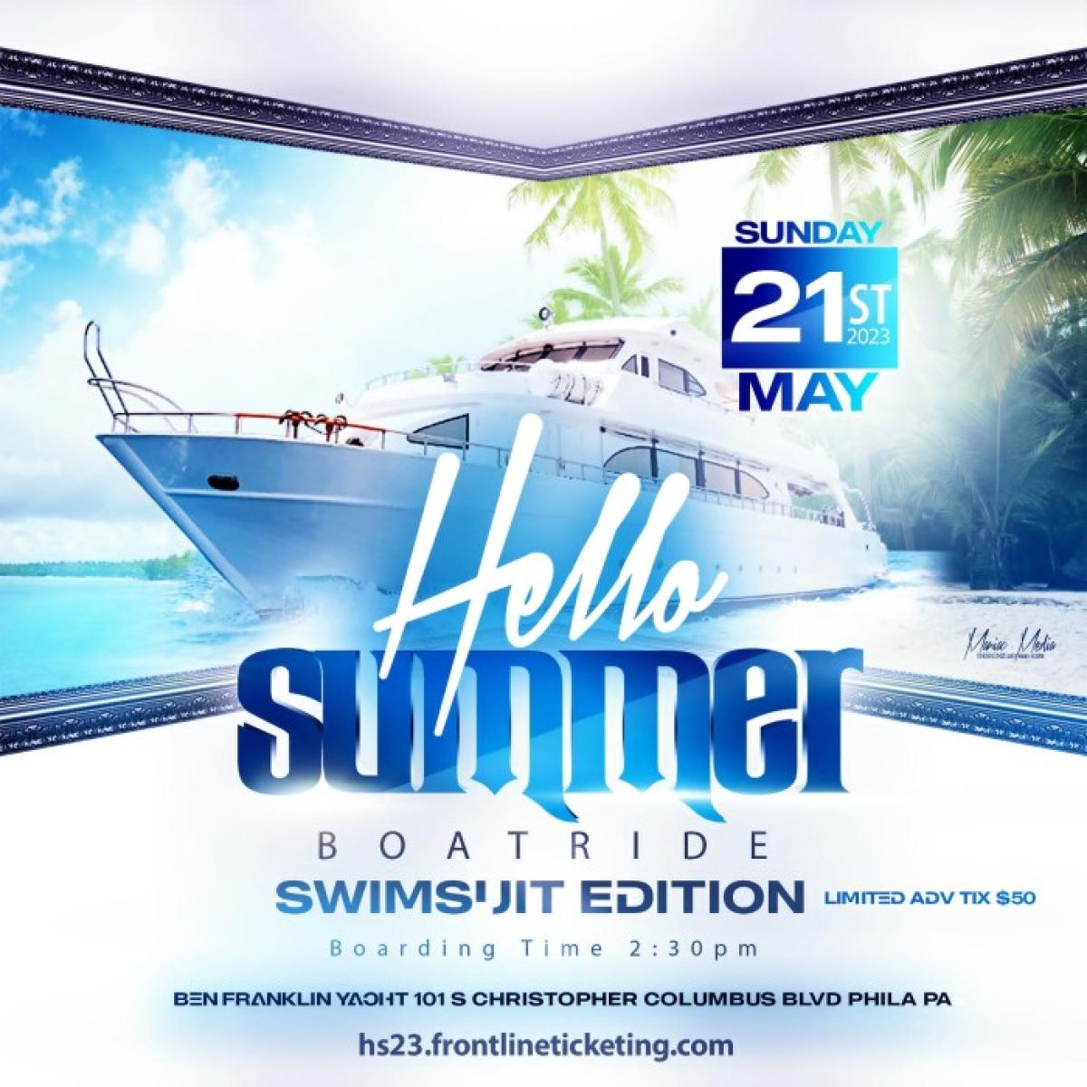 Hello Summer Boatride  flyer or graphic.