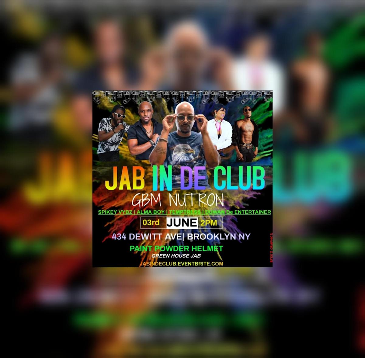 Jab In De Club flyer or graphic.