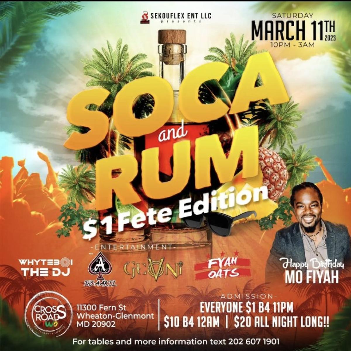 Soca & Rum - Mar 11, 2023 | FETE LIST, Soca Events