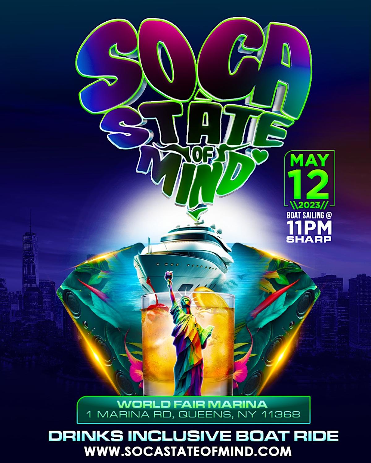 Soca State Of Mind Midnight Boat Ride flyer or graphic.