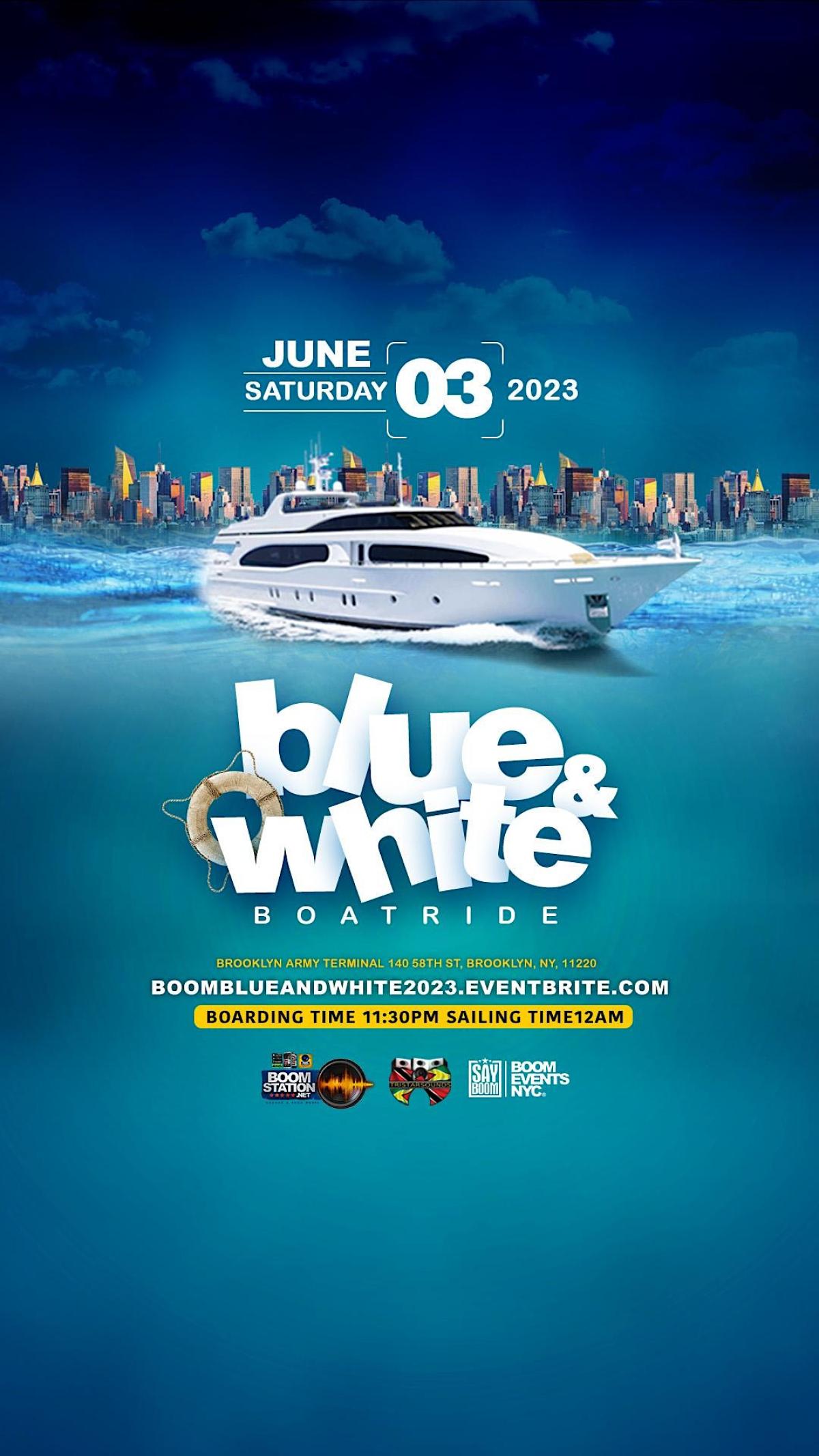 Blue & White Boat Ride flyer or graphic.