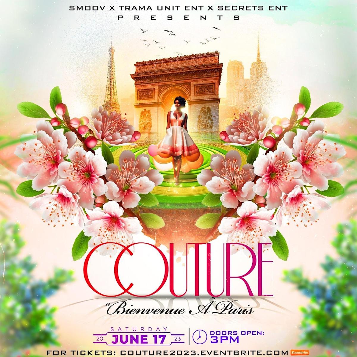 Couture "Welcome To Paris" flyer or graphic.