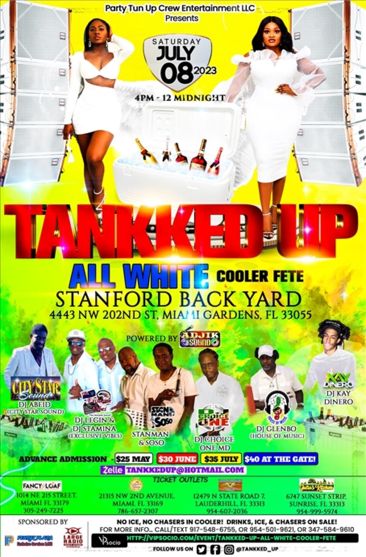 Tannked Up All White Cooler Fete flyer or graphic.