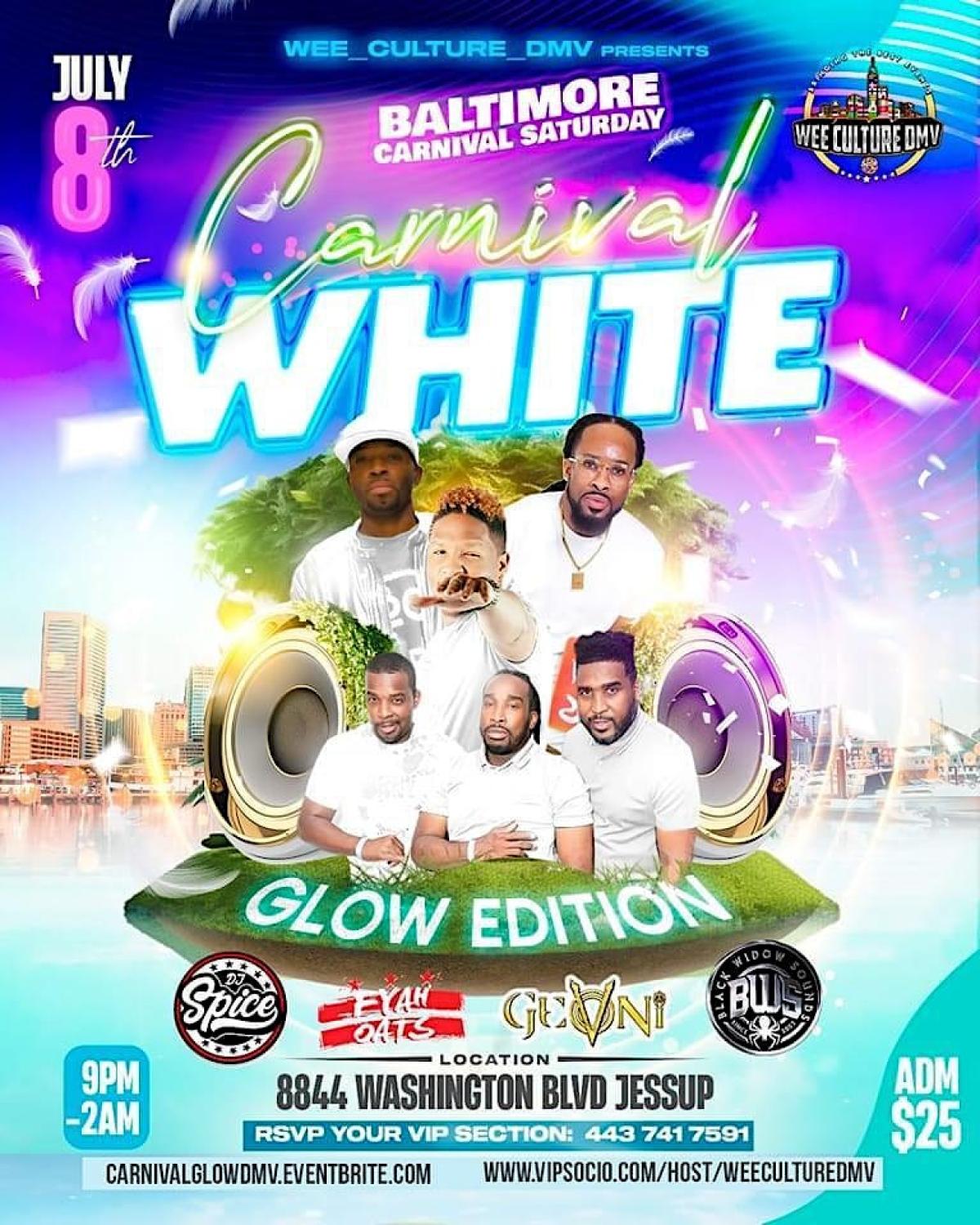 Carnival White Glow Edition flyer or graphic.