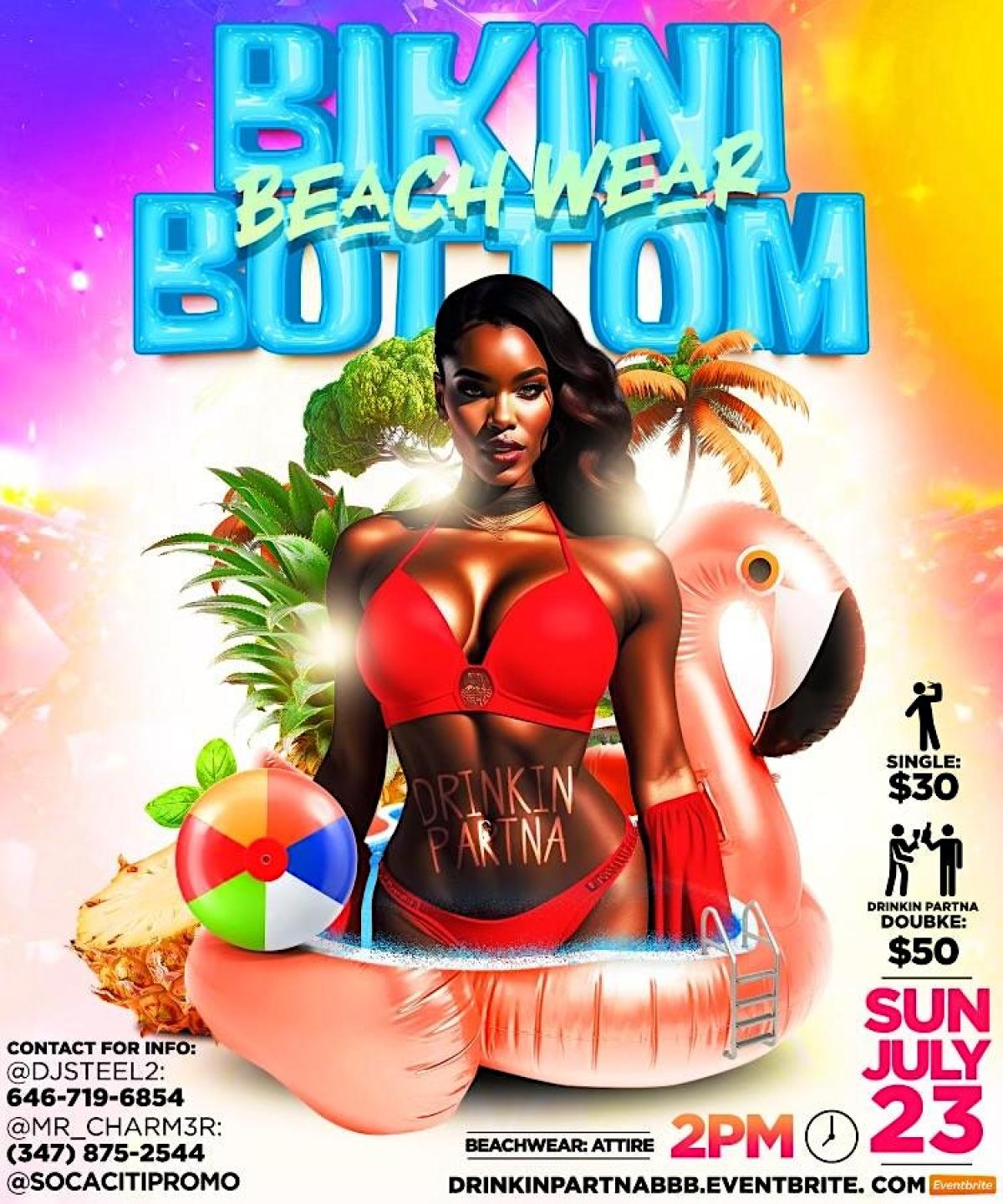 Drinkin Partna Summer Bikini Bottom Beachwear flyer or graphic.