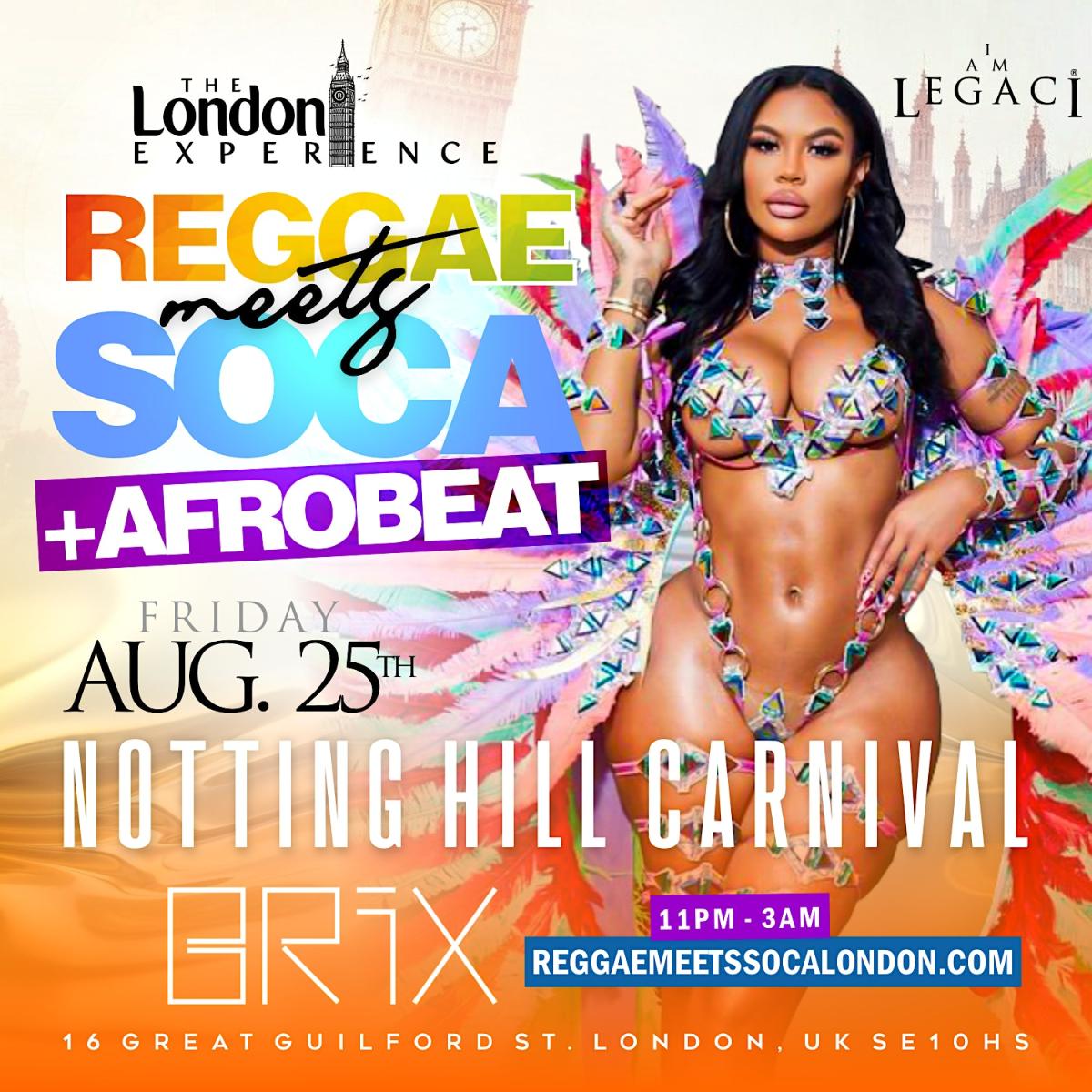 Reggae Meets Soca + Afrobeats flyer or graphic.