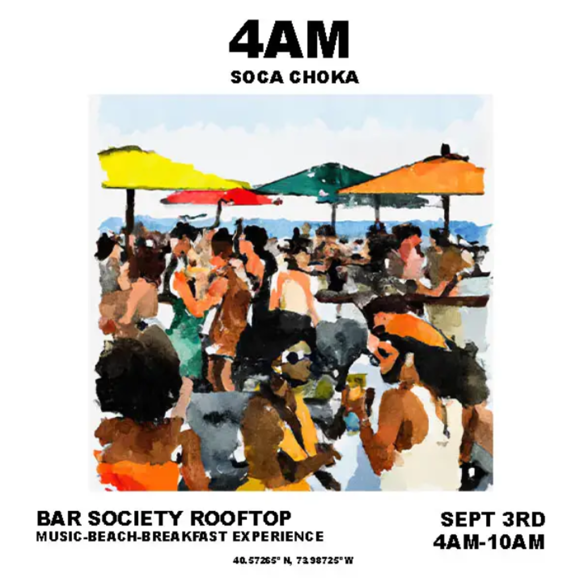 4 AM Soca Choka: Music • Beach • Breakfast Experience flyer or graphic.