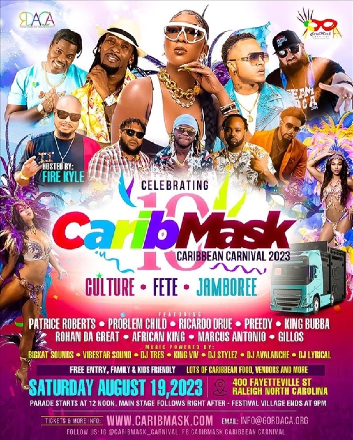 CaribMask Caribbean Carnival  flyer or graphic.